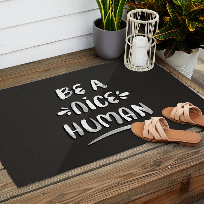 Be a Nice Human - White Type on Black Palette Outdoor Rug Gallery Image 2