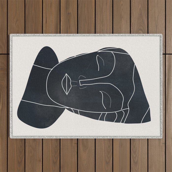 Lady Portrait Minimal Line Art Outdoor Rug Gallery Image 1