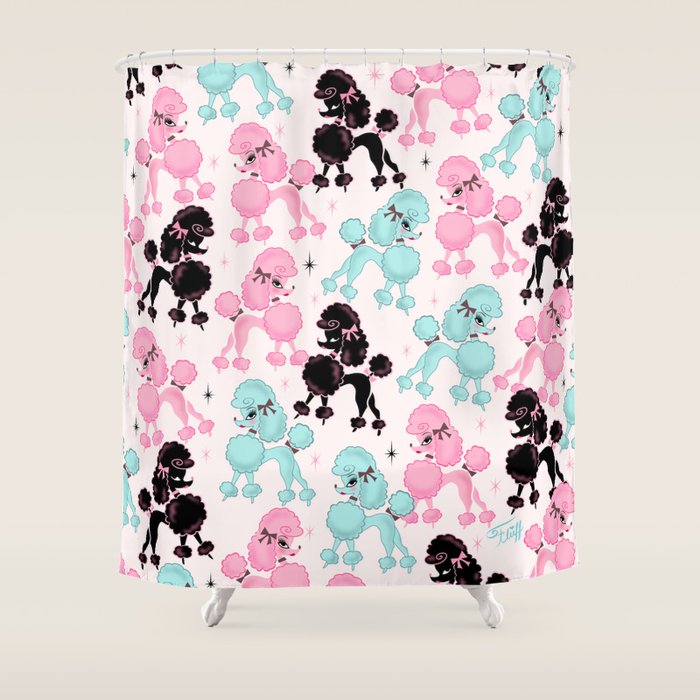 Poodlerama Retro Poodles Shower Curtain Gallery Image 1