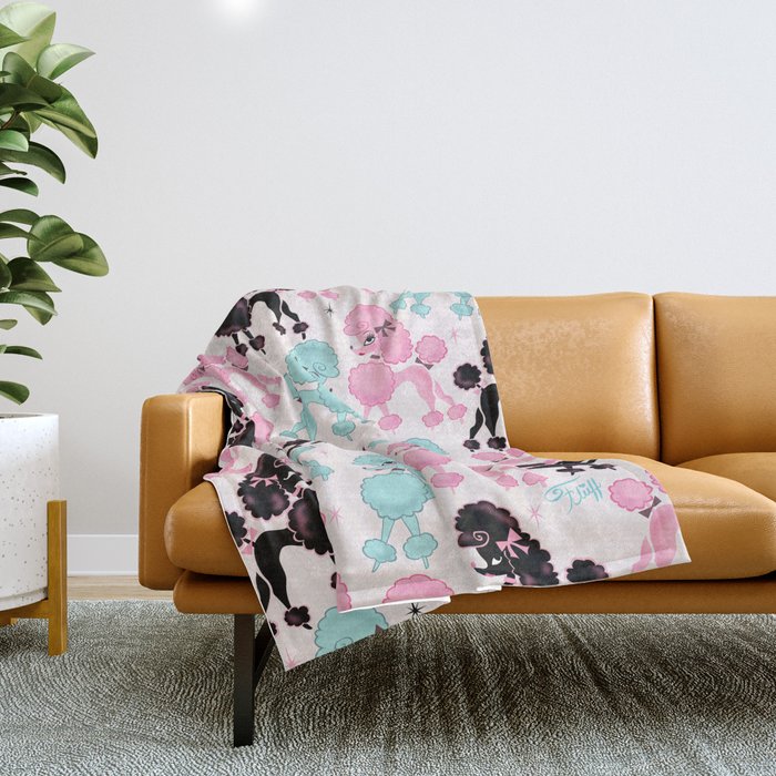 Poodlerama Retro Poodles Throw Blanket Gallery Image 1