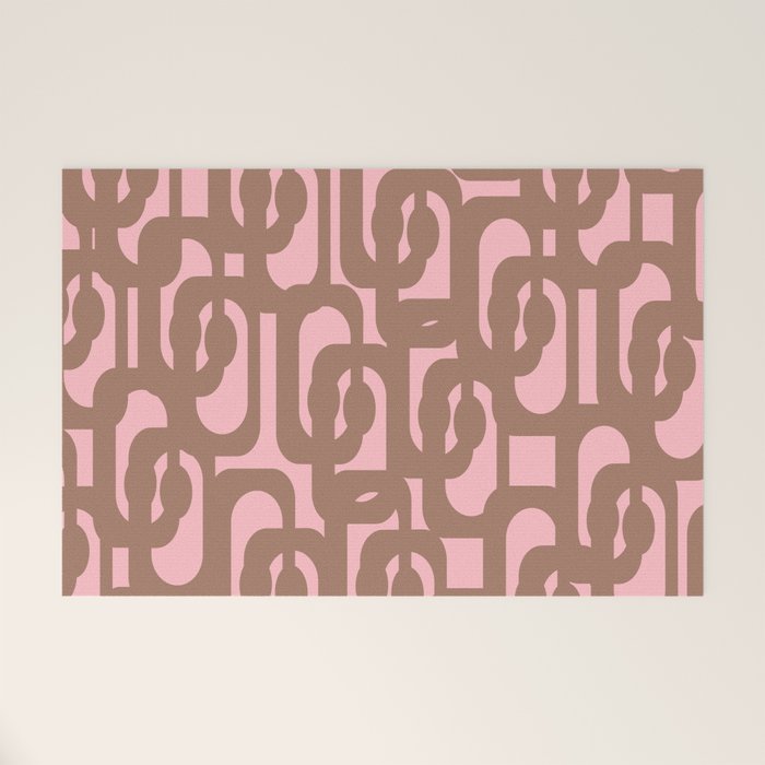 Mid Century Modern Contemporary Loop Pattern in Mocha Brown and Pink Welcome Mat Gallery Image 1