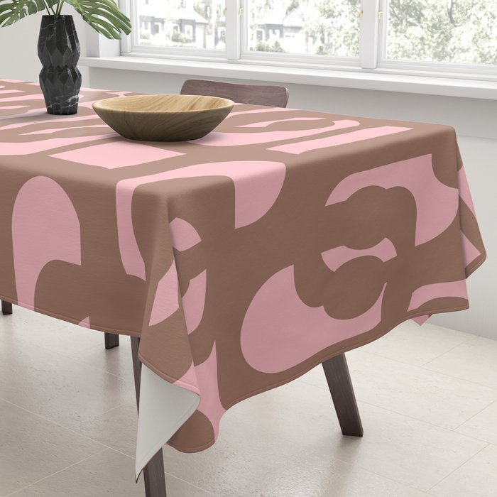 Mid Century Modern Contemporary Loop Pattern in Mocha Brown and Pink Tablecloth Gallery Image 3