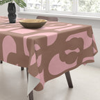 Mid Century Modern Contemporary Loop Pattern in Mocha Brown and Pink Tablecloth Gallery Image 3