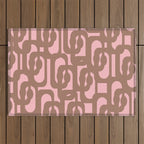 Mid Century Modern Contemporary Loop Pattern in Mocha Brown and Pink Outdoor Rug Gallery Image 1