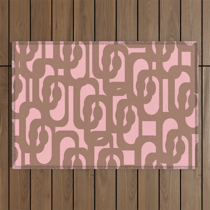 Mid Century Modern Contemporary Loop Pattern in Mocha Brown and Pink Outdoor Rug Gallery Image 1