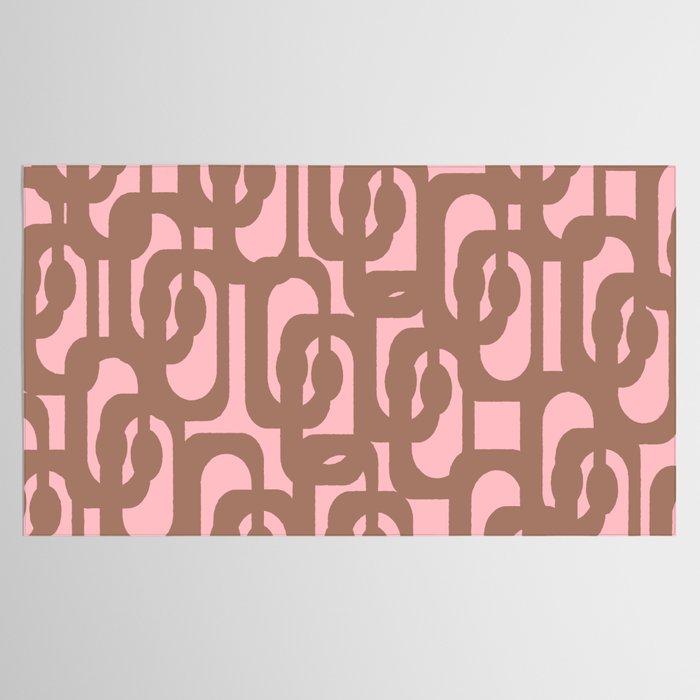 Mid Century Modern Contemporary Loop Pattern in Mocha Brown and Pink Tablecloth Gallery Image 2