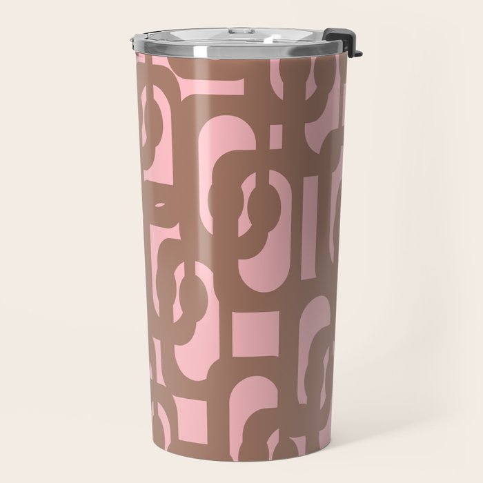 Mid Century Modern Contemporary Loop Pattern in Mocha Brown and Pink Travel Mug Gallery Image 2