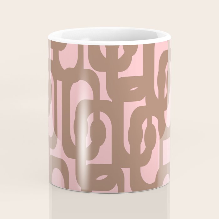 Mid Century Modern Contemporary Loop Pattern in Mocha Brown and Pink Coffee Mug Gallery Image 4