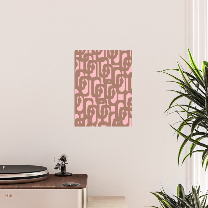 Mid Century Modern Contemporary Loop Pattern in Mocha Brown and Pink Poster Gallery Image 2