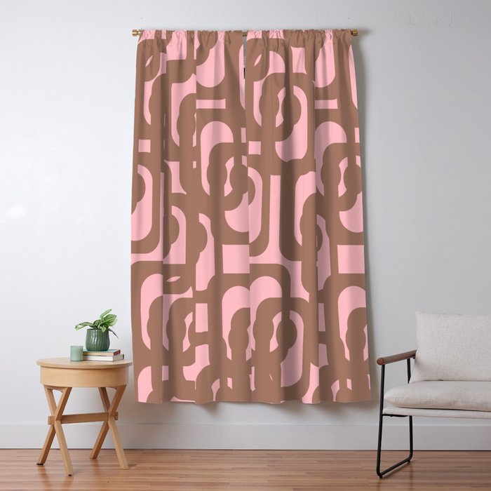 Mid Century Modern Contemporary Loop Pattern in Mocha Brown and Pink Window Curtain Gallery Image 5