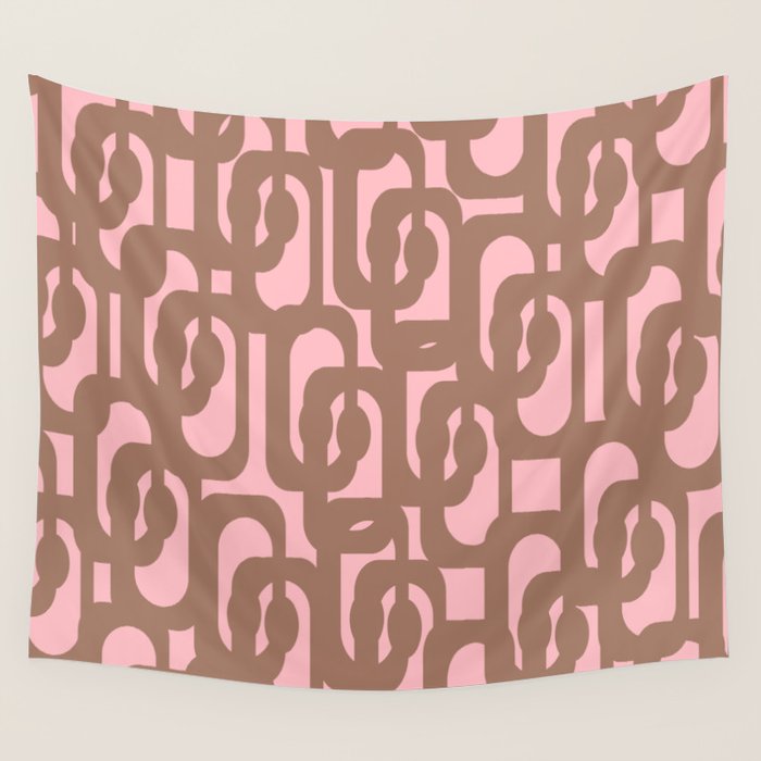Mid Century Modern Contemporary Loop Pattern in Mocha Brown and Pink Wall Tapestry Gallery Image 4