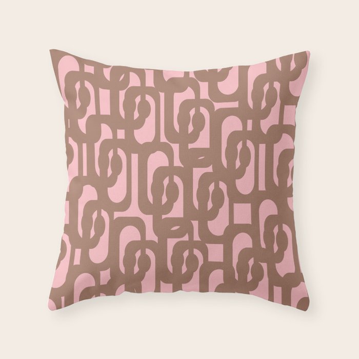 Mid Century Modern Contemporary Loop Pattern in Mocha Brown and Pink Throw Pillow Gallery Image 6