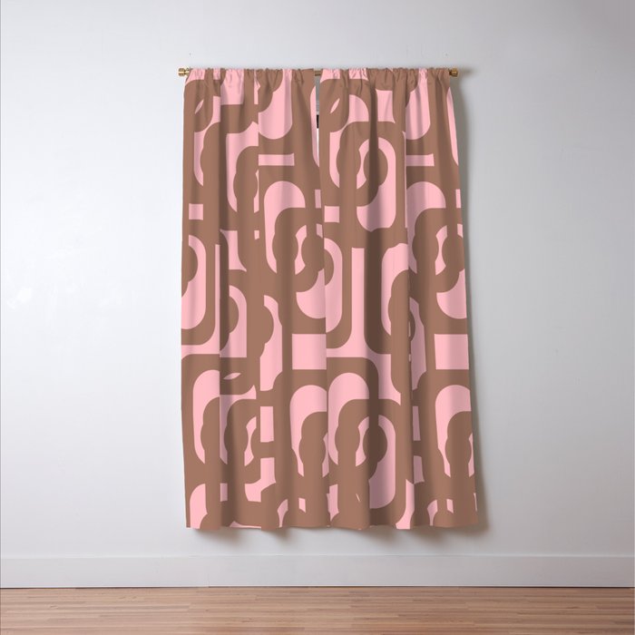 Mid Century Modern Contemporary Loop Pattern in Mocha Brown and Pink Window Curtain Gallery Image 3