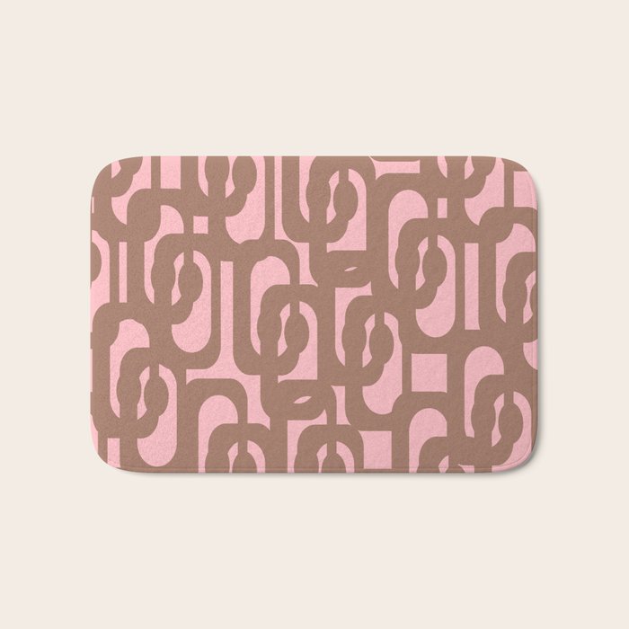 Mid Century Modern Contemporary Loop Pattern in Mocha Brown and Pink Bath Mat Gallery Image 1