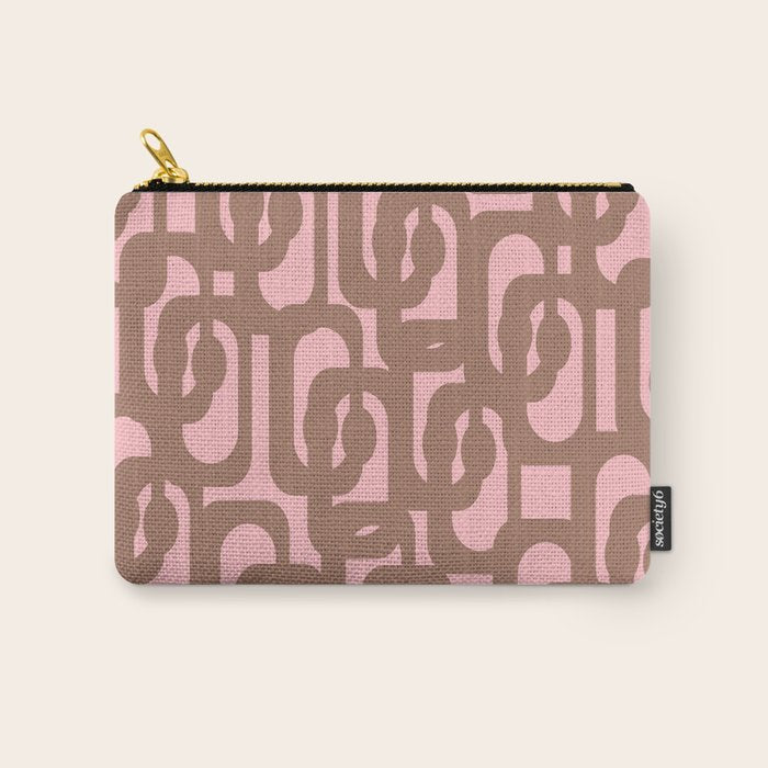 Mid Century Modern Contemporary Loop Pattern in Mocha Brown and Pink Carry All Pouch Gallery Image 1