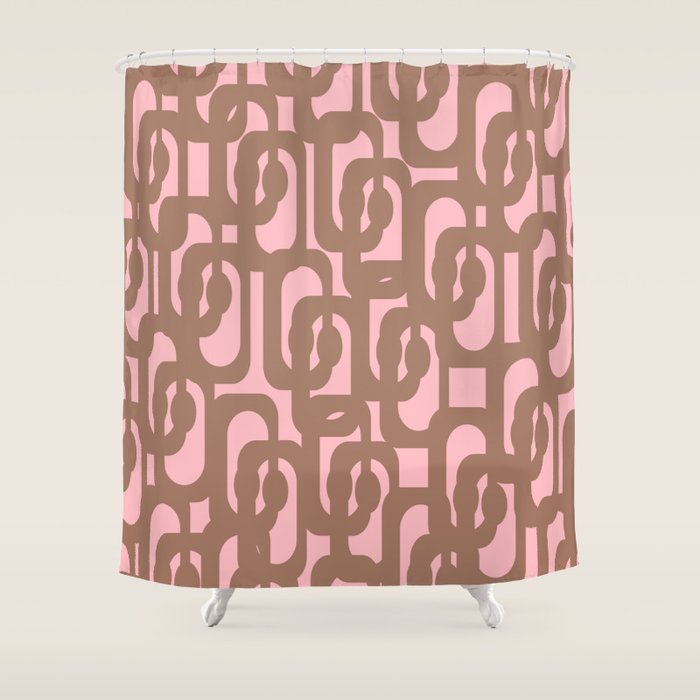 Mid Century Modern Contemporary Loop Pattern in Mocha Brown and Pink Shower Curtain Gallery Image 1