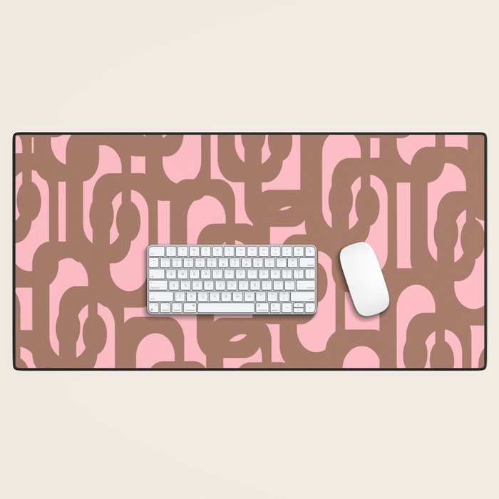 Mid Century Modern Contemporary Loop Pattern in Mocha Brown and Pink Desk Mat Gallery Image 1