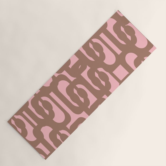 Mid Century Modern Contemporary Loop Pattern in Mocha Brown and Pink Yoga Mat Gallery Image 1