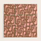 Mid Century Modern Contemporary Loop Pattern in Mocha Brown and Pink Wood Wall Art Gallery Image 1