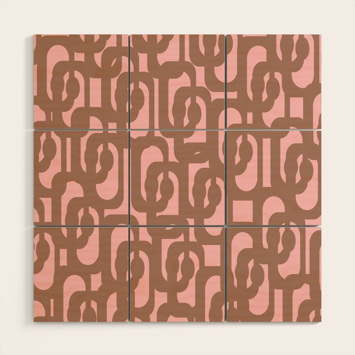 Mid Century Modern Contemporary Loop Pattern in Mocha Brown and Pink Wood Wall Art Gallery Image 1
