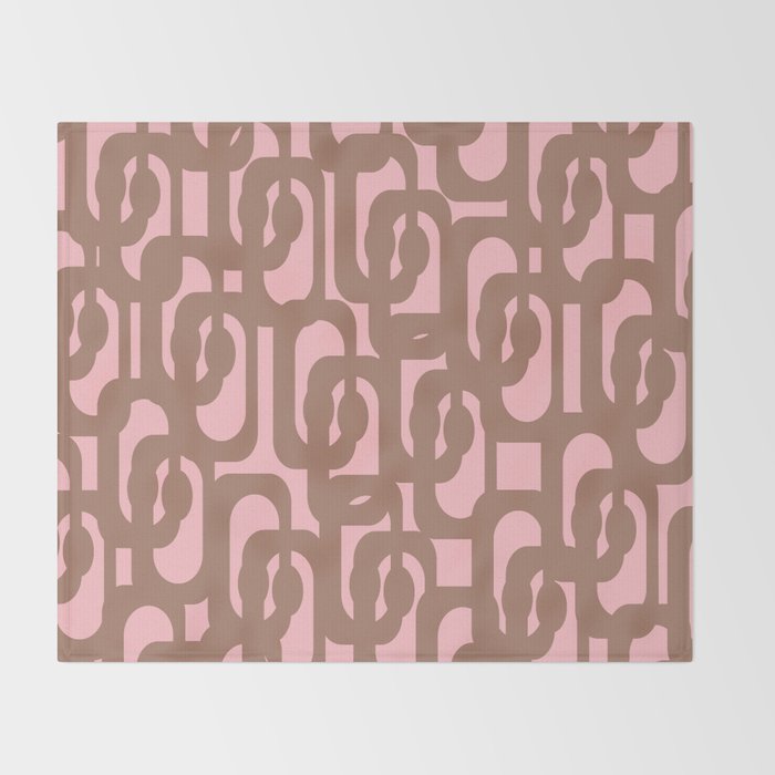 Mid Century Modern Contemporary Loop Pattern in Mocha Brown and Pink Throw Blanket Gallery Image 2