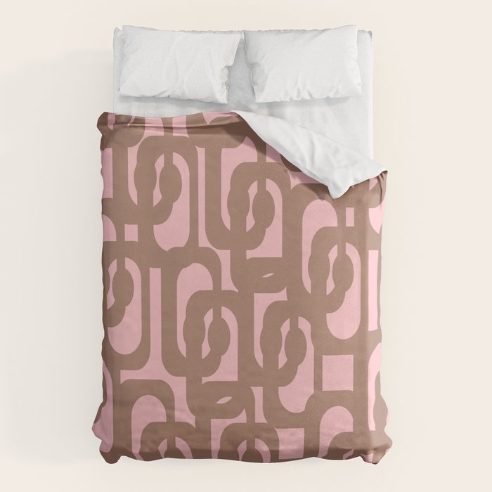 Mid Century Modern Contemporary Loop Pattern in Mocha Brown and Pink Duvet Cover Gallery Image 6