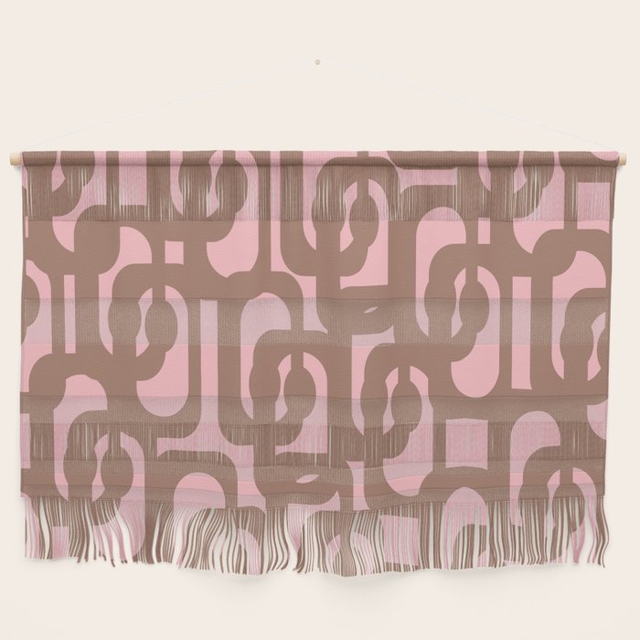 Mid Century Modern Contemporary Loop Pattern in Mocha Brown and Pink Wall Hanging Gallery Image 1