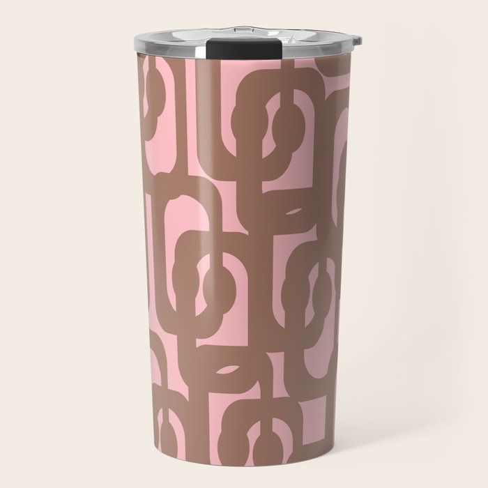 Mid Century Modern Contemporary Loop Pattern in Mocha Brown and Pink Travel Mug Gallery Image 1