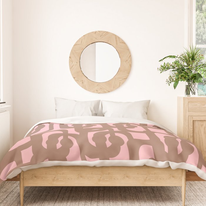 Mid Century Modern Contemporary Loop Pattern in Mocha Brown and Pink Duvet Cover Gallery Image 3