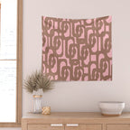 Mid Century Modern Contemporary Loop Pattern in Mocha Brown and Pink Wall Tapestry Gallery Image 2