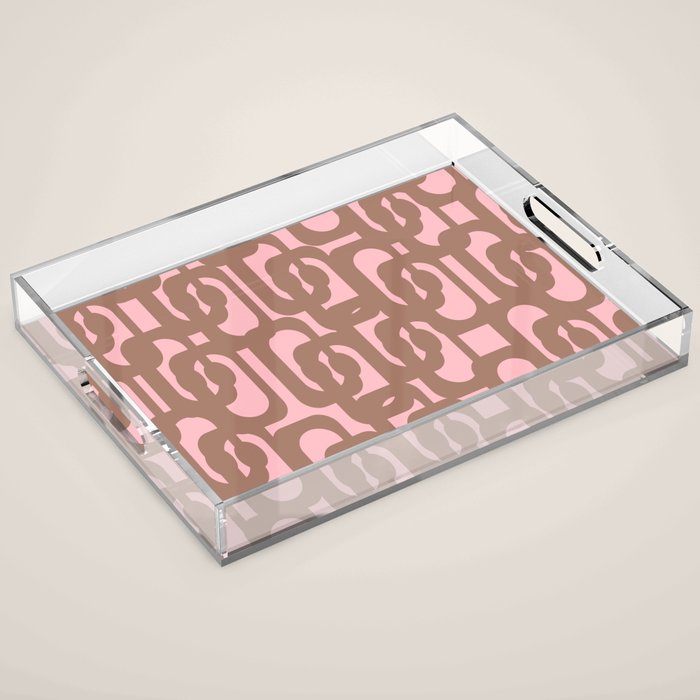 Mid Century Modern Contemporary Loop Pattern in Mocha Brown and Pink Acrylic Tray Gallery Image 1