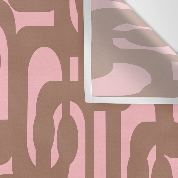 Mid Century Modern Contemporary Loop Pattern in Mocha Brown and Pink Wall Tapestry Gallery Image 3