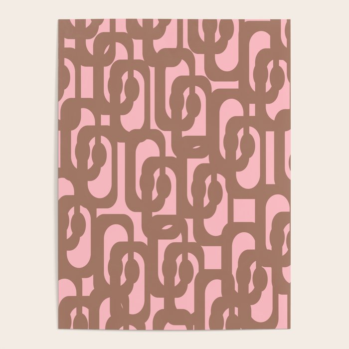Mid Century Modern Contemporary Loop Pattern in Mocha Brown and Pink Poster Gallery Image 4
