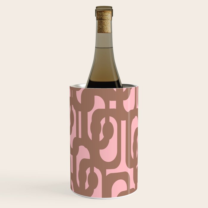 Mid Century Modern Contemporary Loop Pattern in Mocha Brown and Pink Wine Chiller Gallery Image 2