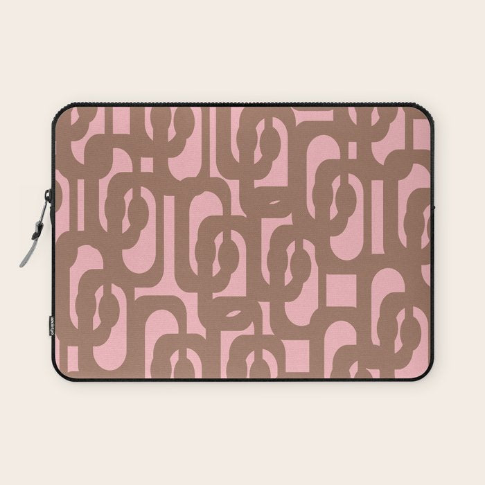 Mid Century Modern Contemporary Loop Pattern in Mocha Brown and Pink Laptop Sleeve Gallery Image 1