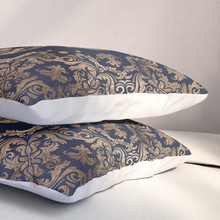 Luxury Fleur-de-lis Ornament - gold and dark blue Pillow Sham Gallery Image 3