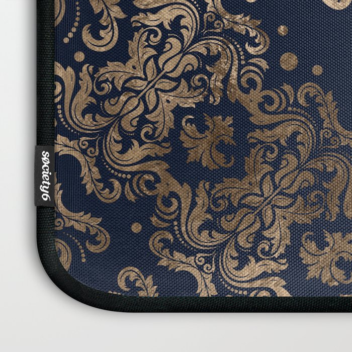 Luxury Fleur-de-lis Ornament - gold and dark blue Laptop Sleeve Gallery Image 3