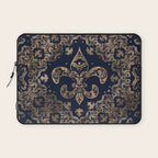 Luxury Fleur-de-lis Ornament - gold and dark blue Laptop Sleeve Gallery Image 1
