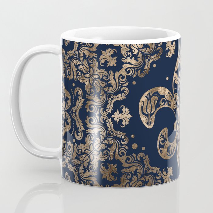 Luxury Fleur-de-lis Ornament - gold and dark blue Coffee Mug Gallery Image 3