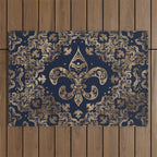 Luxury Fleur-de-lis Ornament - gold and dark blue Outdoor Rug Gallery Image 1