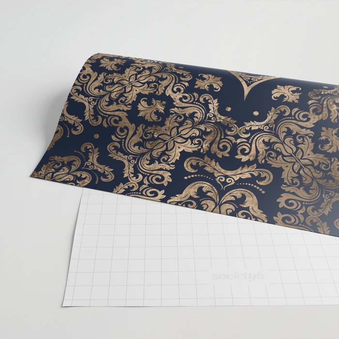 Luxury Fleur-de-lis Ornament - gold and dark blue Wrapping Paper Gallery Image 2