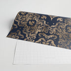 Luxury Fleur-de-lis Ornament - gold and dark blue Wrapping Paper Gallery Image 2