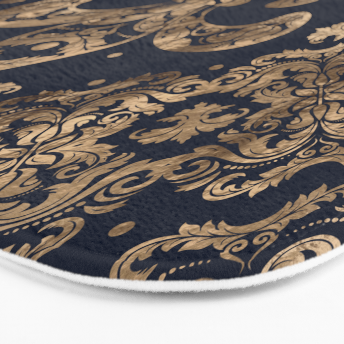 Luxury Fleur-de-lis Ornament - gold and dark blue Bath Mat Gallery Image 3