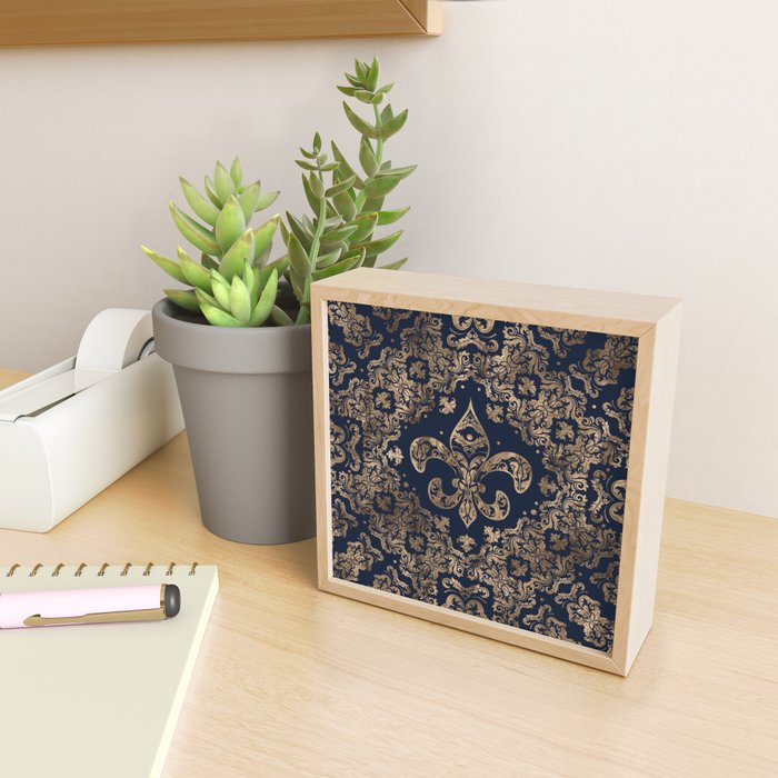 Luxury Fleur-de-lis Ornament - gold and dark blue Mini Art Print Gallery Image 2