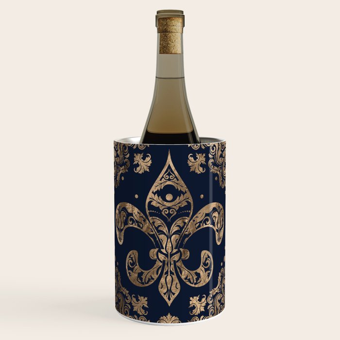 Luxury Fleur-de-lis Ornament - gold and dark blue Wine Chiller Gallery Image 1