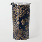 Luxury Fleur-de-lis Ornament - gold and dark blue Travel Mug Gallery Image 3