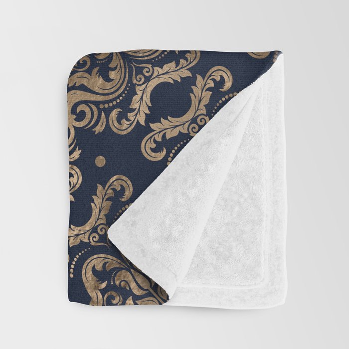 Luxury Fleur-de-lis Ornament - gold and dark blue Throw Blanket Gallery Image 3