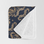 Luxury Fleur-de-lis Ornament - gold and dark blue Throw Blanket Gallery Image 3