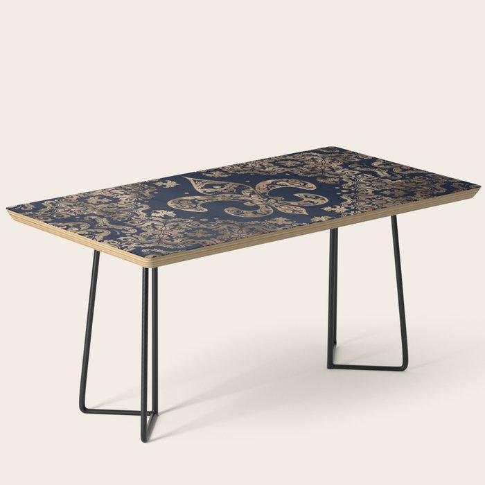 Luxury Fleur-de-lis Ornament - gold and dark blue Coffee Table Gallery Image 1