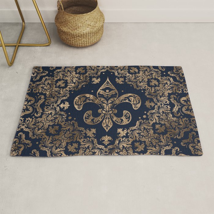 Luxury Fleur-de-lis Ornament - gold and dark blue Rug Gallery Image 1